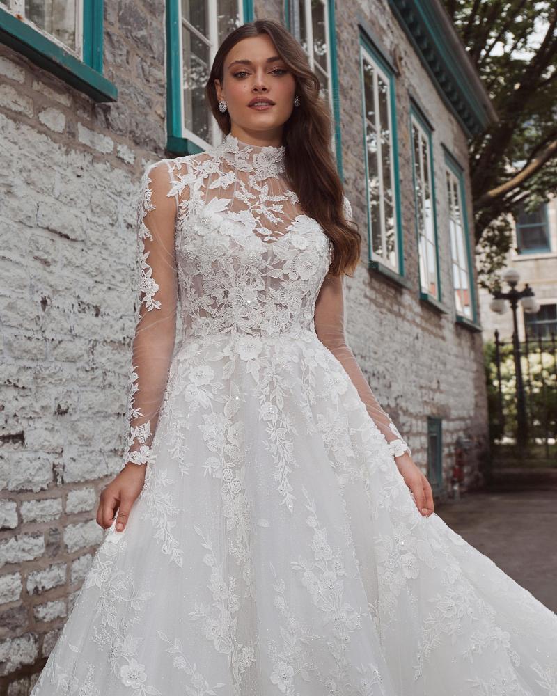 124128 sweetheart or high neck ball gown wedding dress with lace and pockets3